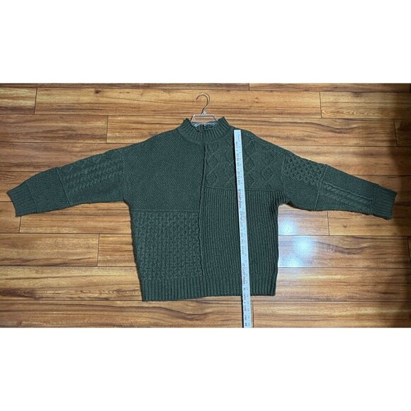Vintage American Eagle Men's L Green Patchwork Cable Knit Sweater Mock Neck - Picture 4 of 9